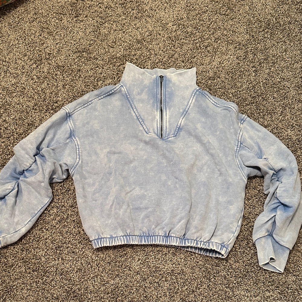 Free People Movement Light Blue Quarter-Zip Sweatshirt